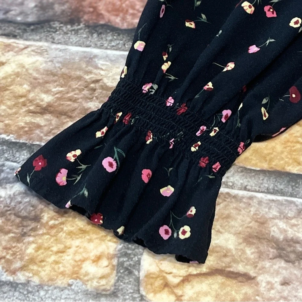 Popsugar Women Floral Babydoll Blouse Long Sleeve Black Sz XXL Fairy Boho Flowy - Picture 5 of 10